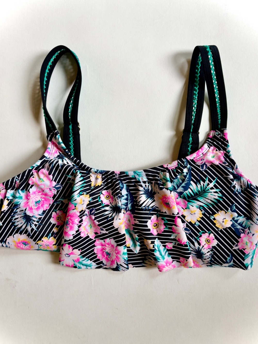 Black Floral Ruffle Tankini Top